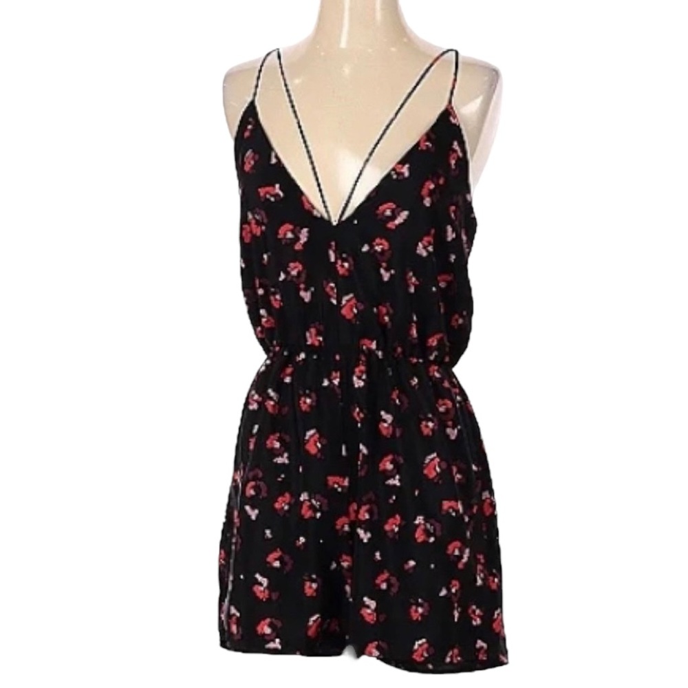 Kimchi Blue XS Black Red Floral Strappy Short Romper